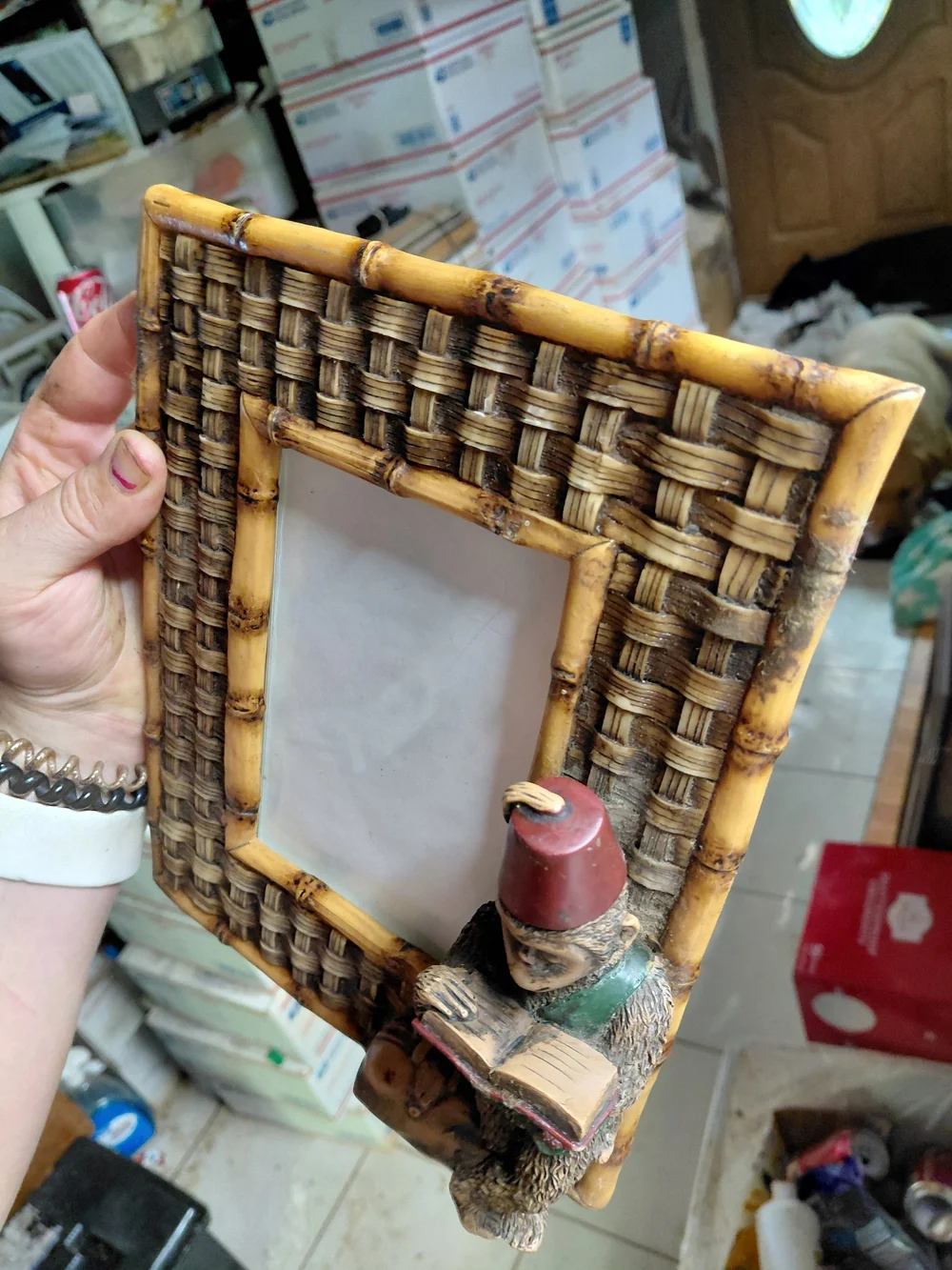 vintage Palm Beach Regency-style picture frame faux-bamboo border monkey book
